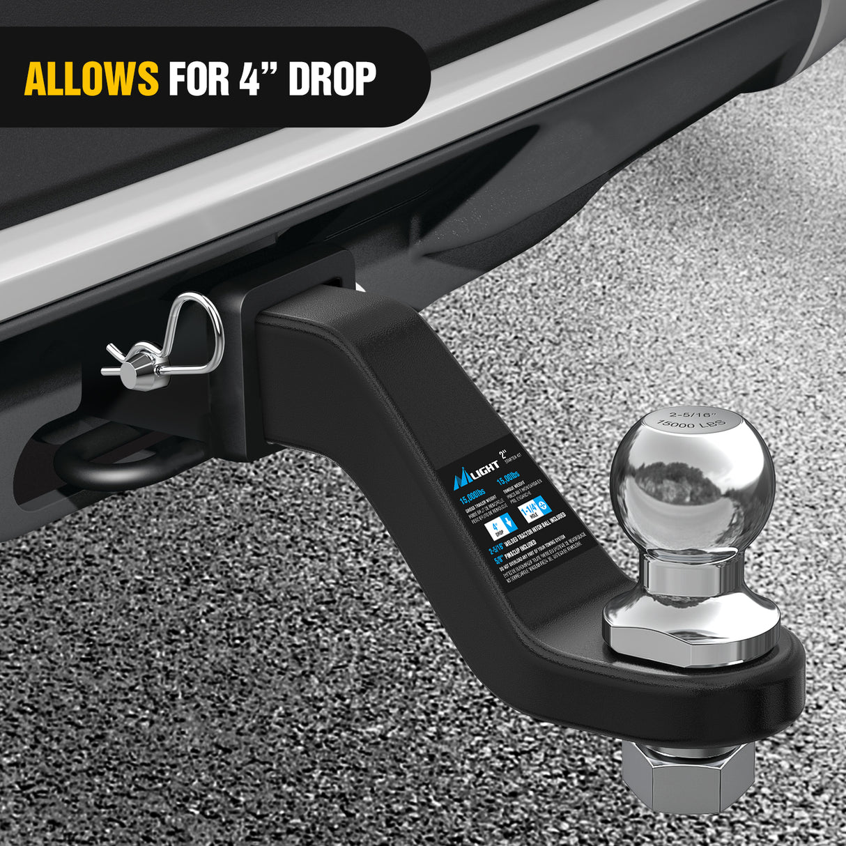 Nilight Forged Trailer Hitch Mount with 2-5/16-Inch Ball Fits 2 Inch Receiver Square 5/8Inch Hitch Pin Clip 15000 lbs 4Inch Drop, 1-1/4Inch Hole, Gloss Black Powder Coat, 2 Years Warranty