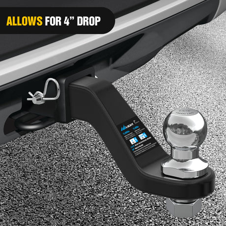 Nilight Forged Trailer Hitch Mount with 2-5/16-Inch Ball Fits 2 Inch Receiver Square 5/8Inch Hitch Pin Clip 15000 lbs 4Inch Drop, 1-1/4Inch Hole, Gloss Black Powder Coat, 2 Years Warranty