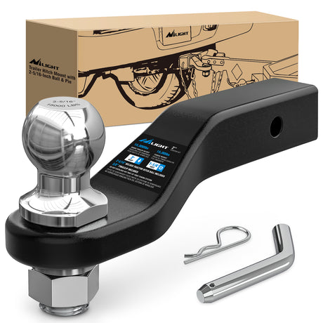 Forged Trailer Hitch Mount with 2-5/16-Inch Ball Fits 2 Inch Receiver Square 5/8Inch Hitch Pin Clip 15000 lbs 2Inch Drop, 1-1/4Inch Hole, Gloss Black Powder Coat, 2 Years Warranty