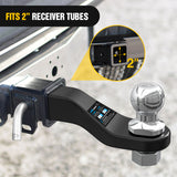 Forged Trailer Hitch Mount with 2-5/16-Inch Ball Fits 2 Inch Receiver Square 5/8Inch Hitch Pin Clip 15000 lbs 2Inch Drop, 1-1/4Inch Hole, Gloss Black Powder Coat, 2 Years Warranty