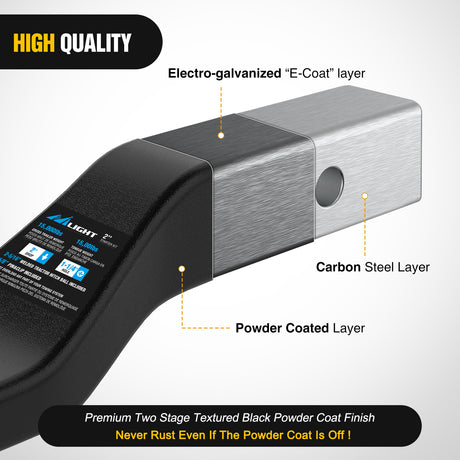 Forged Trailer Hitch Mount with 2-5/16-Inch Ball Fits 2 Inch Receiver Square 5/8Inch Hitch Pin Clip 15000 lbs 2Inch Drop, 1-1/4Inch Hole, Gloss Black Powder Coat, 2 Years Warranty