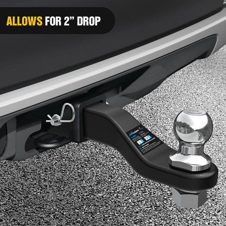 Forged Trailer Hitch Mount with 2-5/16-Inch Ball Fits 2 Inch Receiver Square 5/8Inch Hitch Pin Clip 15000 lbs 2Inch Drop, 1-1/4Inch Hole, Gloss Black Powder Coat, 2 Years Warranty