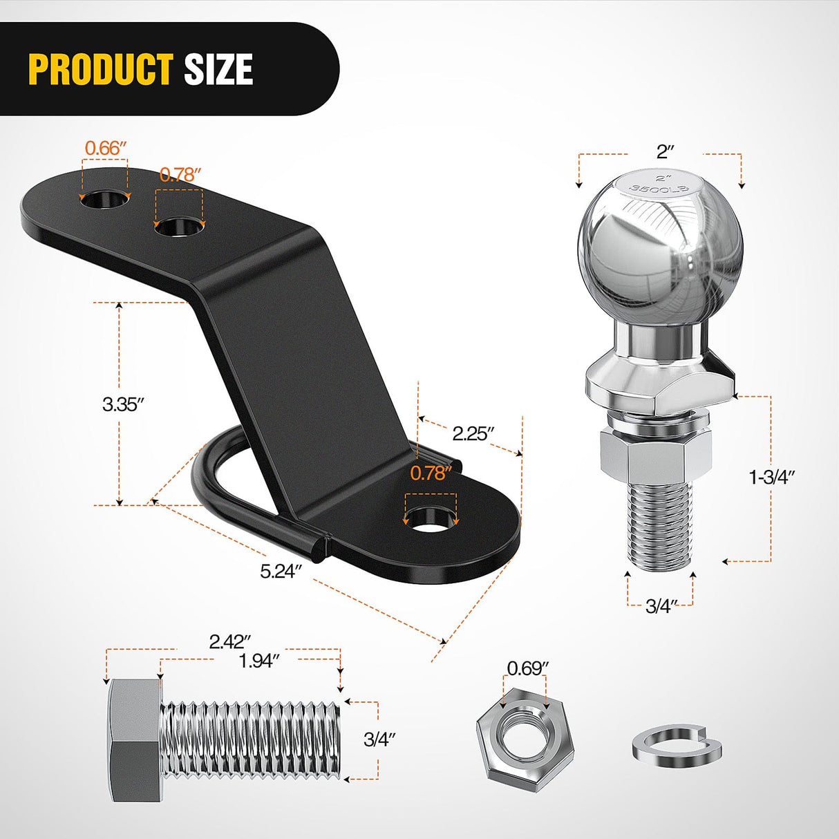Nilight ATV/UTV Three-Way Hitch with 2 Inch Ball 3500lbs 3 Trailer Hitch Ball Mount Lawn Mover Hitch ATV UTV Trailer Hitch Adapter 3Inch Drop/Rise 3 Mounting Options