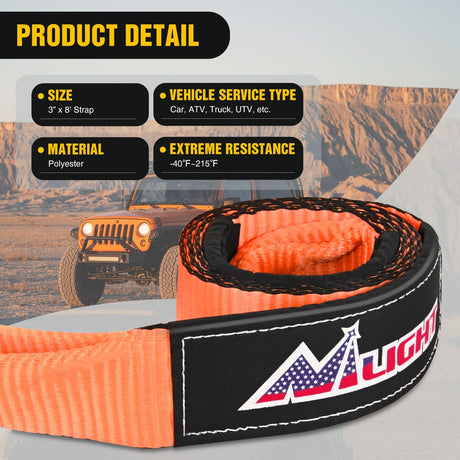 Tie Down Straps 3 x 8inch Tree Saver Tow Strap Heavy-Duty Axle Strap Set