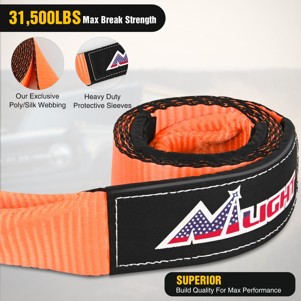 Tie Down Straps 3 x 8inch Tree Saver Tow Strap Heavy-Duty Axle Strap Set