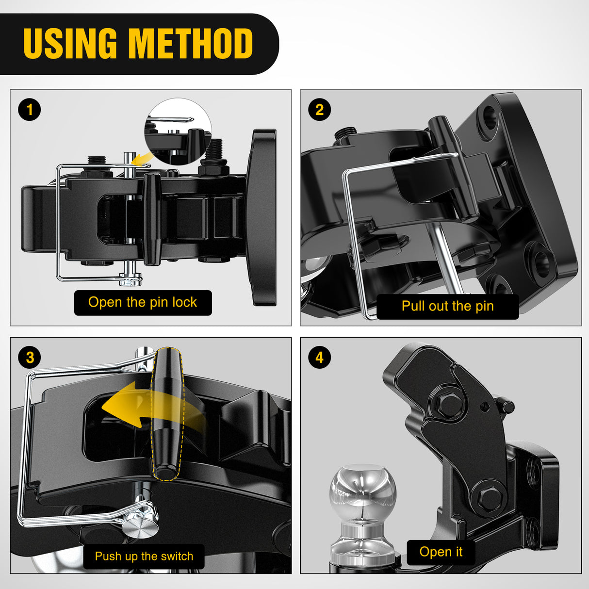Nilight Pintle Hook Trailer Hitches Receiver Hook Combination 2-5/16” Hitch Ball with Mounting Kit, 14000LBS Black Bolt On Adjustable Powder-Coated
