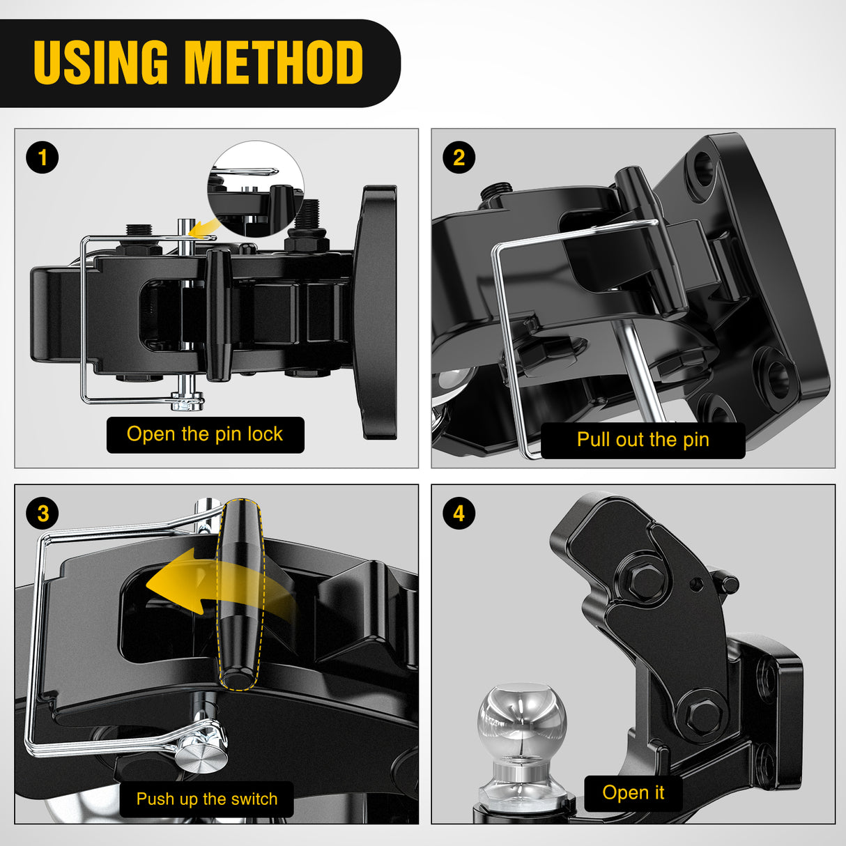 Nilight Pintle Hook Trailer Hitches Receiver Hook Combination 2Inch Hitch Ball with Mounting Kit, 12000LBS Black Bolt On Adjustable Powder-Coated