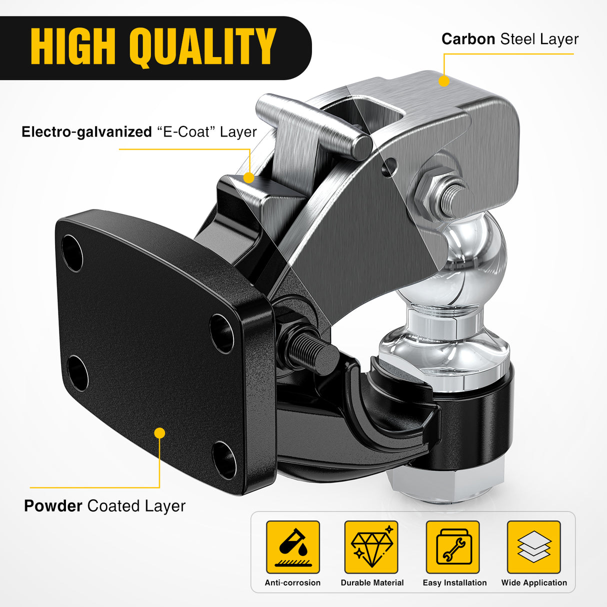 Nilight Pintle Hook Trailer Hitches Receiver Hook Combination 2Inch Hitch Ball with Mounting Kit, 12000LBS Black Bolt On Adjustable Powder-Coated