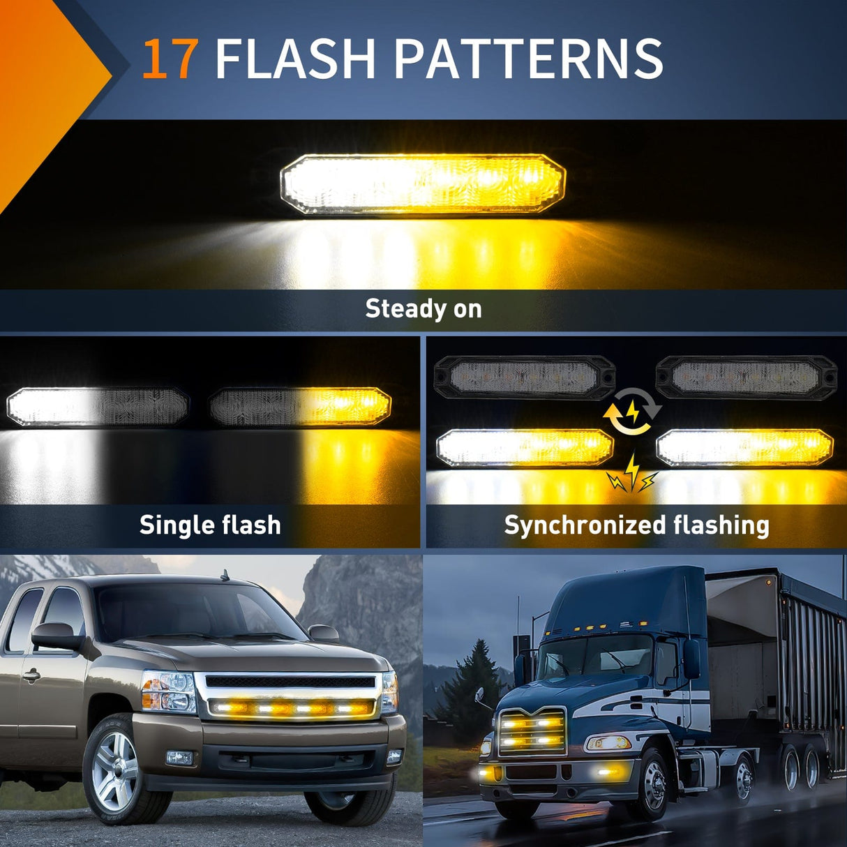 led strobe light 6LED Amber White Surface Mount Flashing Emergency Strobe lights 4 PCS
