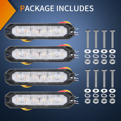 led strobe light 6LED Amber White Surface Mount Flashing Emergency Strobe lights 4 PCS