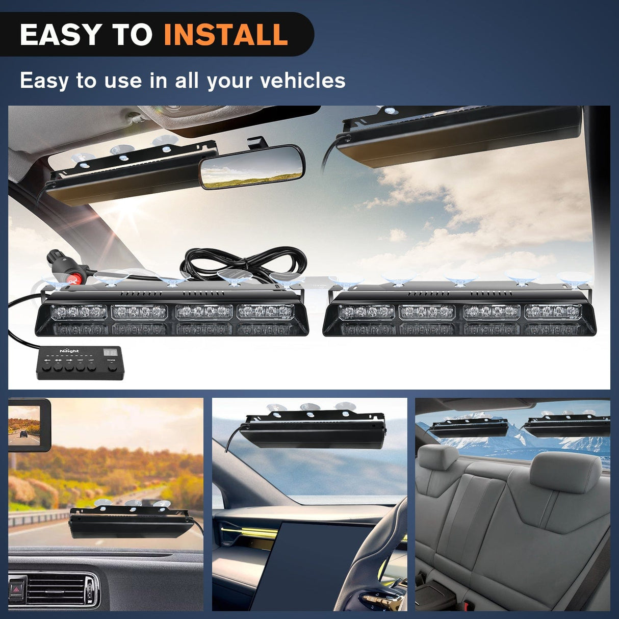 led strobe light 32LED Amber Red Emergency Dash Strobe Lights with Controller Suction Cups