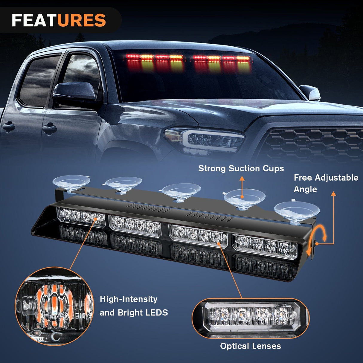 led strobe light 32LED Amber Red Emergency Dash Strobe Lights with Controller Suction Cups