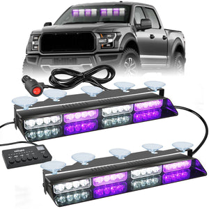 32LED Purple White Emergency Dash Strobe Lights with Controller Suction Cups