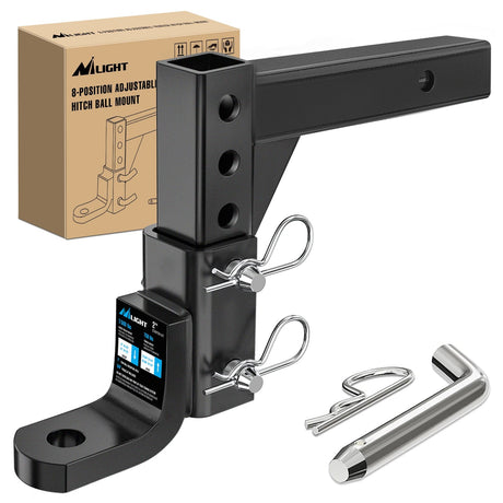 Trailer Hitch 8-Position Adjustable Trailer Hitch Ball Mount Fits 2In Receiver 5/8in Pin Lock 7500 lbs 9-1/2in Drop 8-1/4in Rise 1in Hole Hitch
