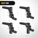 Trailer Hitch 8-Position Adjustable Trailer Hitch Ball Mount Fits 2In Receiver 5/8in Pin Lock 7500 lbs 9-1/2in Drop 8-1/4in Rise 1in Hole Hitch
