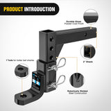Trailer Hitch 8-Position Adjustable Trailer Hitch Ball Mount Fits 2In Receiver 5/8in Pin Lock 7500 lbs 9-1/2in Drop 8-1/4in Rise 1in Hole Hitch