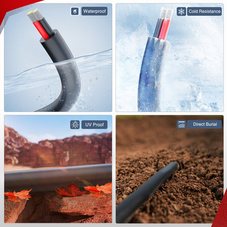 Wiring Harness Kit 50FT 16AWG Oxygen-Free Copper Wire Red Black Electrical Wire Stranded PVC Cord 2 Conductor Parallel 300V DC Flexible Extension Cords