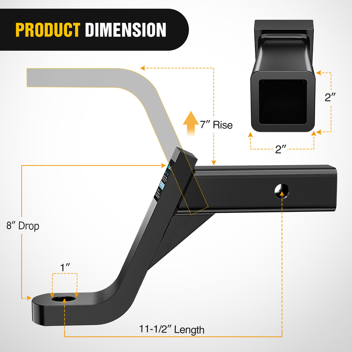 Nilight Trailer Hitch Ball Mount with 5/8Inch Hitch Pin Clip Fits 2 Inch Receiver Square 7500 lbs 8Inch Drop 7Inch Rise 1Inch Hole Gloss Black Powder Coast