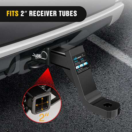 Nilight Trailer Hitch Ball Mount with 5/8Inch Hitch Pin Clip Fits 2 Inch Receiver Square 7500 lbs 8Inch Drop 7Inch Rise 1Inch Hole Gloss Black Powder Coast