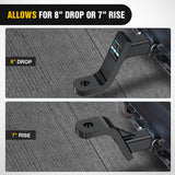 Nilight Trailer Hitch Ball Mount with 5/8Inch Hitch Pin Clip Fits 2 Inch Receiver Square 7500 lbs 8Inch Drop 7Inch Rise 1Inch Hole Gloss Black Powder Coast