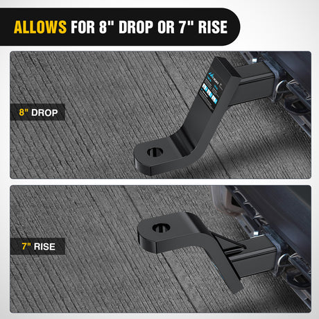 Nilight Trailer Hitch Ball Mount with 5/8Inch Hitch Pin Clip Fits 2 Inch Receiver Square 7500 lbs 8Inch Drop 7Inch Rise 1Inch Hole Gloss Black Powder Coast