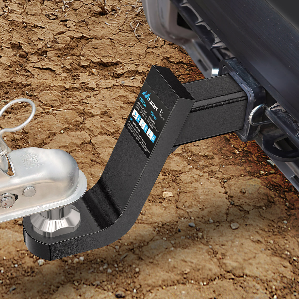 Nilight Trailer Hitch Ball Mount with 5/8Inch Hitch Pin Clip Fits 2 Inch Receiver Square 7500 lbs 8Inch Drop 7Inch Rise 1Inch Hole Gloss Black Powder Coast