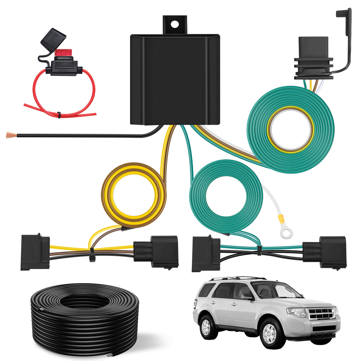 4 Pin Trailer Wiring Harness Kit 56329 Vehicle Custom for 2004 2005 2006 2007 2008 2009 2010 2011 2012 Ford Escape; Edge Freestar; Mazda Tribute; Mercury Mariner; Lincoln MKX