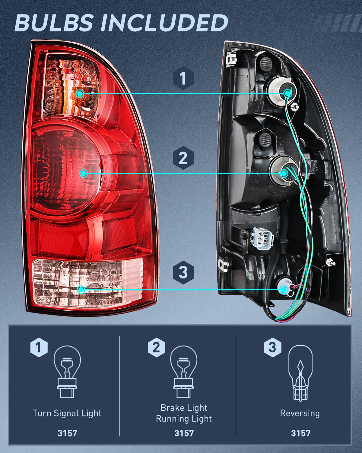 2005-20015 Toyota Tacoma Taillight Assembly Rear Lamp Replacement OE Style Driver Side and Passenger Side Nilight