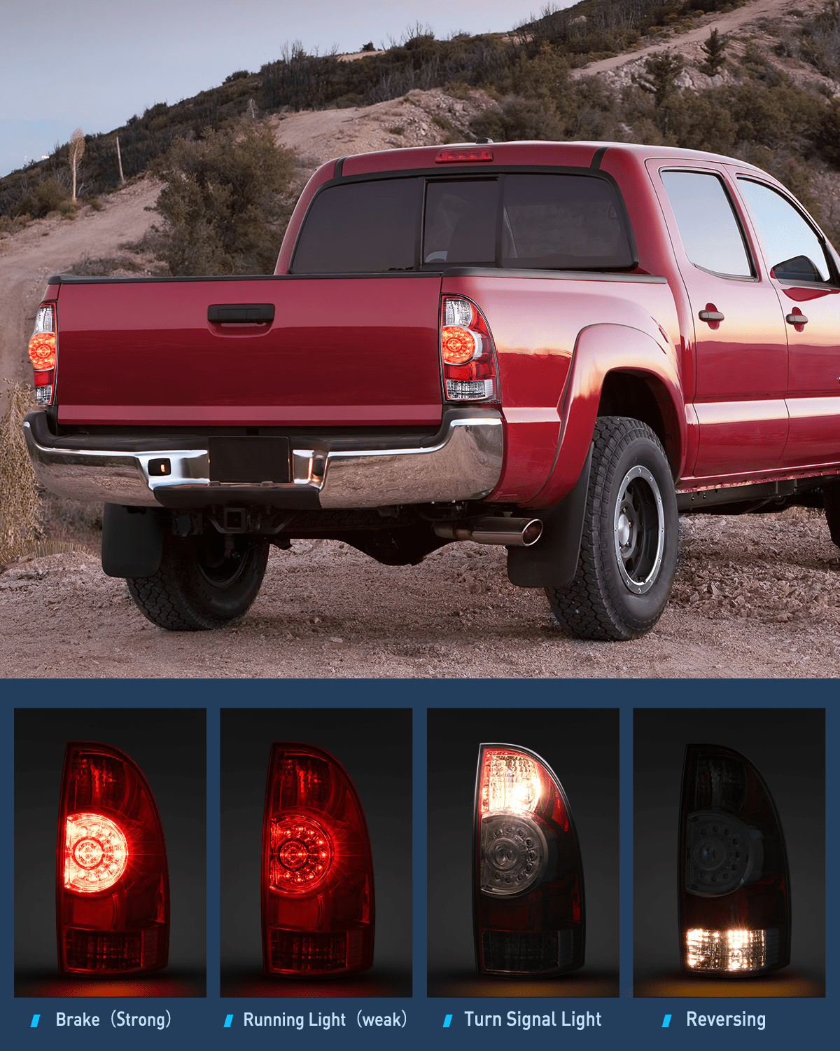 2005-2015 Toyota Tacoma Rear Lamp Replacement Taillight Assembly LED Lens Driver Side and Passenger Side