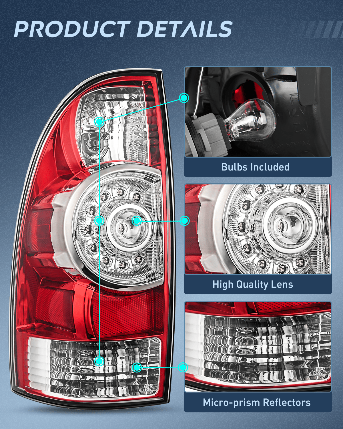 2005-2015 Toyota Tacoma Rear Lamp Replacement Taillight Assembly LED Lens Driver Side and Passenger Side