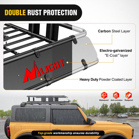 64 x 39 x 6 Inch Universal Roof Rack Cargo Basket Kit Nilight
