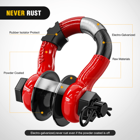 3/4 inch D-Ring Shackle with Towing Pulley Red (Pair) Nilight