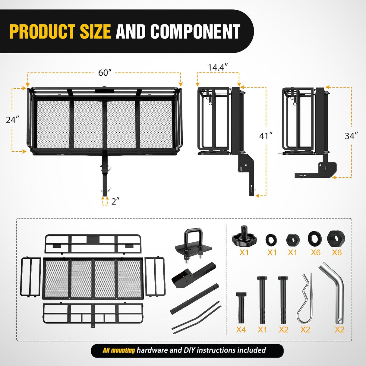 Cargo Carrier 60 x 24 x 14.4 Inch Hitch Cargo Carrier with Hitch Stabilizer