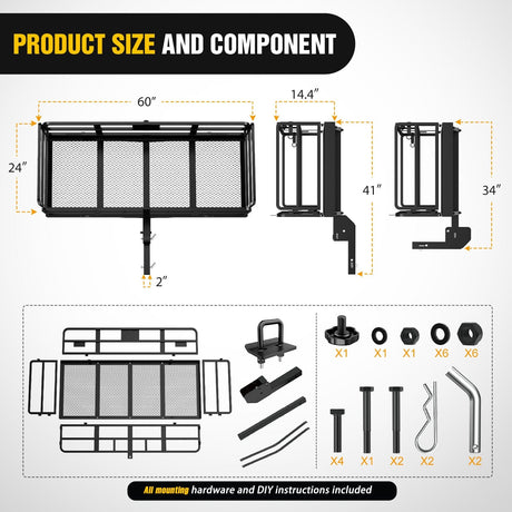 Cargo Carrier 60 x 24 x 14.4 Inch Hitch Cargo Carrier with Hitch Stabilizer