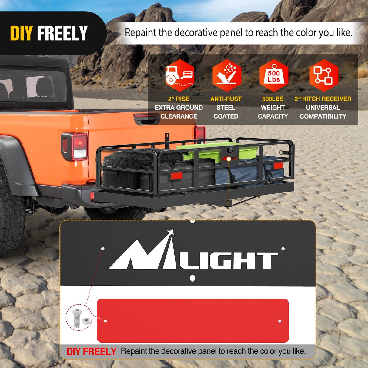 Cargo Carrier 60 x 24 x 14.4 Inch Hitch Cargo Carrier with Hitch Stabilizer
