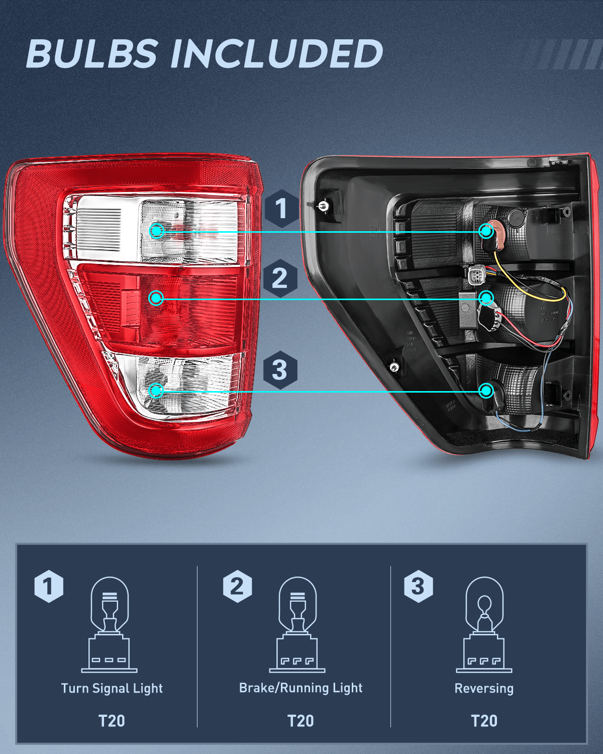 Nilight Taillight Assembly Compatible with 2021 2022 2023 Ford F150 XL Non Blind Spot Tail Light Model Rear Lamp Replacement OE Style halogen bulbs Driver Side