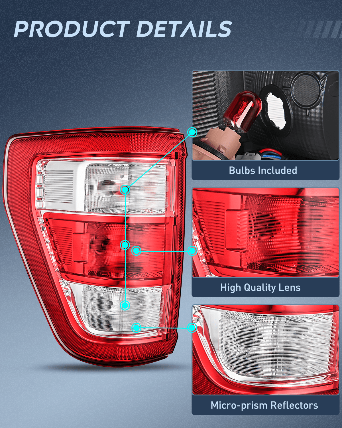 Nilight Taillight Assembly Compatible with 2021 2022 2023 Ford F150 XL Non Blind Spot Tail Light Model Rear Lamp Replacement OE Style halogen bulbs Driver Side