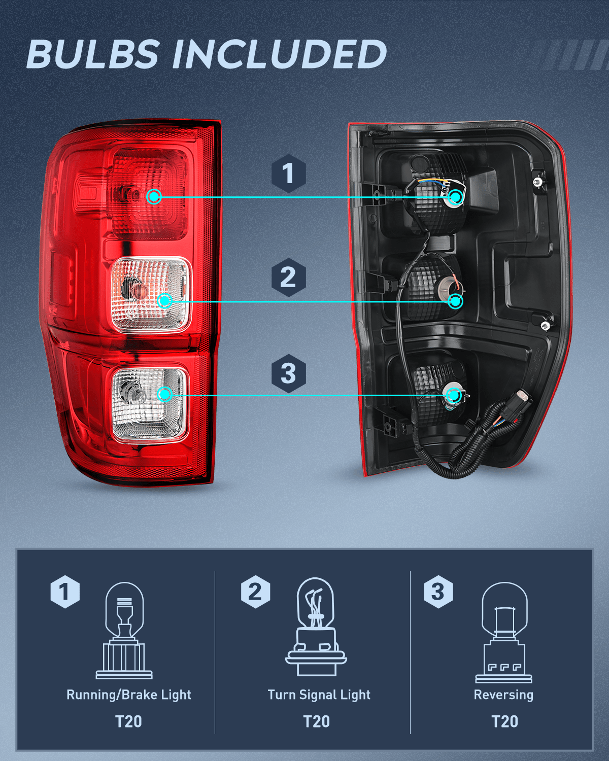 Nilight Taillight Assembly Compatible with 2019 2020 2021 2022 2023 Ford Ranger XL Rear Lamp Replacement OE Style LED and halogen bulbs Driver Passenger Side
