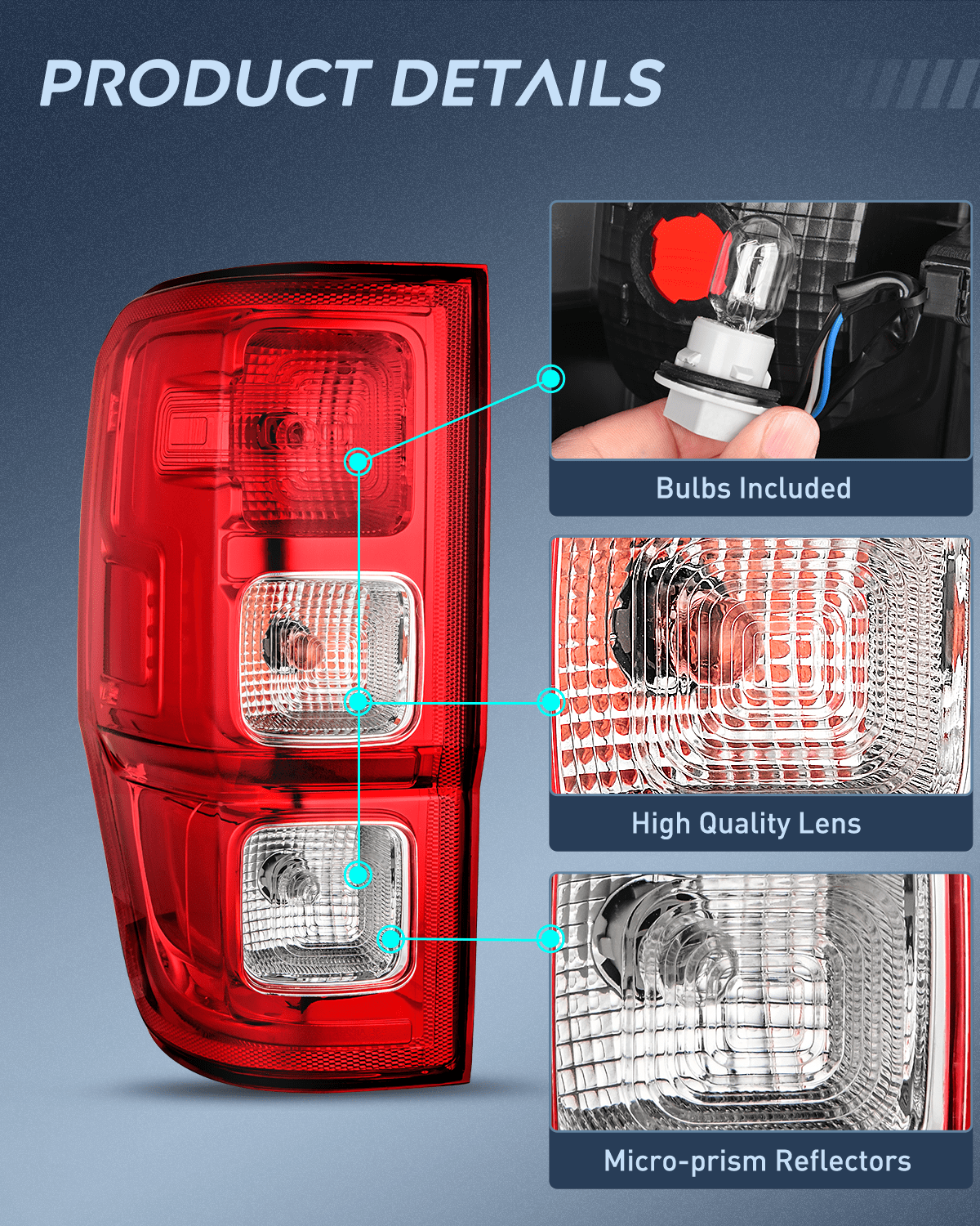 Nilight Taillight Assembly Compatible with 2019 2020 2021 2022 2023 Ford Ranger XL Rear Lamp Replacement OE Style LED and halogen bulbs Driver Passenger Side