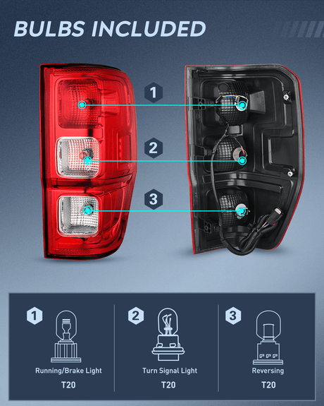 Taillight Assembly Compatible with 2019-2023 Ford Ranger XL Rear Lamp Replacement OE Style with LED and halogen bulbs Passenger Side Nilight