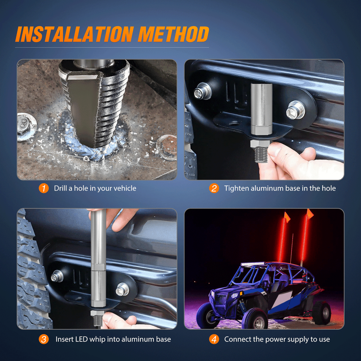 LED Whip Light 3FT LED Whip Light with Aluminum Base Red Color