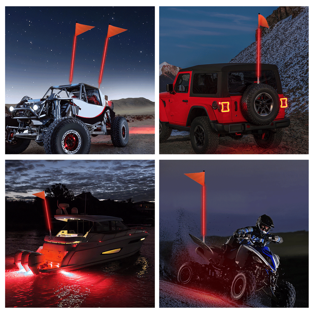 4FT LED Whip Light with Aluminum Base Red Color Nilight
