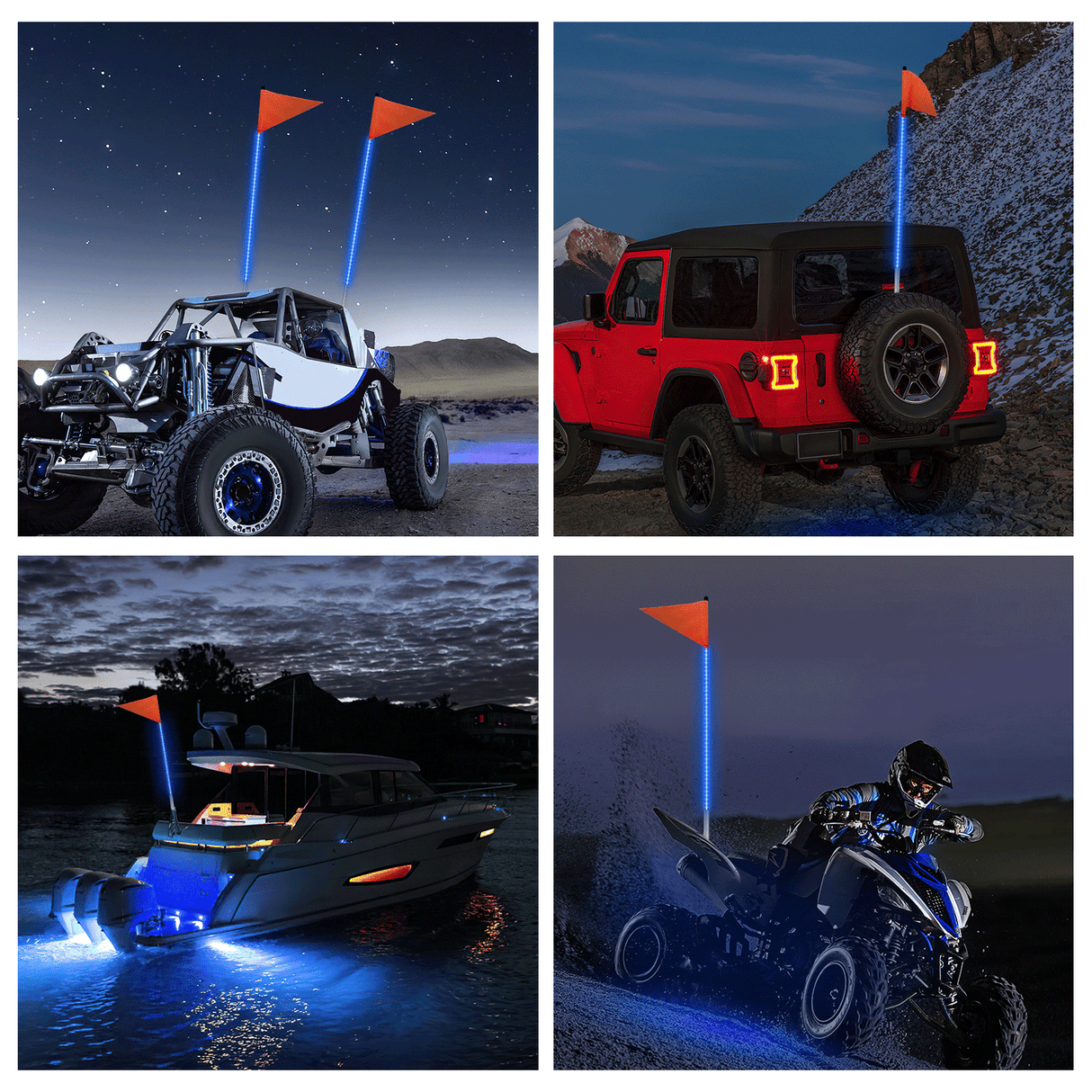 4FT LED Blue Whip Light with Aluminum Base Blue Color Nilight