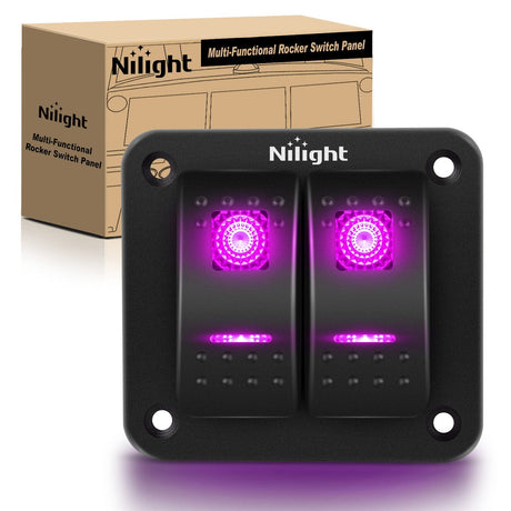 Rocker Switch 2Gang Aluminum 5Pin ON/Off Rocker Switch Panel Purple
