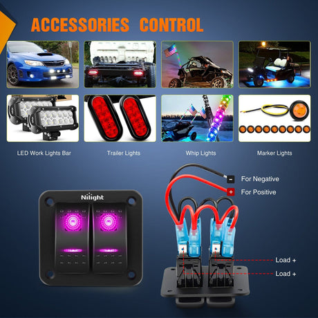 Rocker Switch 2Gang Aluminum 5Pin ON/Off Rocker Switch Panel Purple