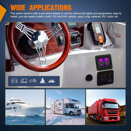 Rocker Switch 2Gang Aluminum 5Pin ON/Off Rocker Switch Panel Purple