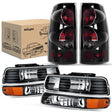 Nilight Headlight and Taillight Assembly Combo Compatible with 1999 2000 2001 2002 Chevy Silverado 1500 2500 1500HD 2500HD 3500 OE Style Black Housing Amber Reflector Smoke