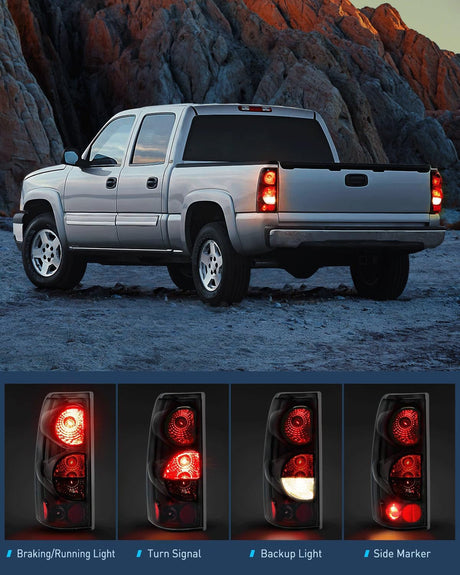 Nilight Headlight and Taillight Assembly Combo Compatible with 1999 2000 2001 2002 Chevy Silverado 1500 2500 1500HD 2500HD 3500 OE Style Black Housing Amber Reflector Smoke