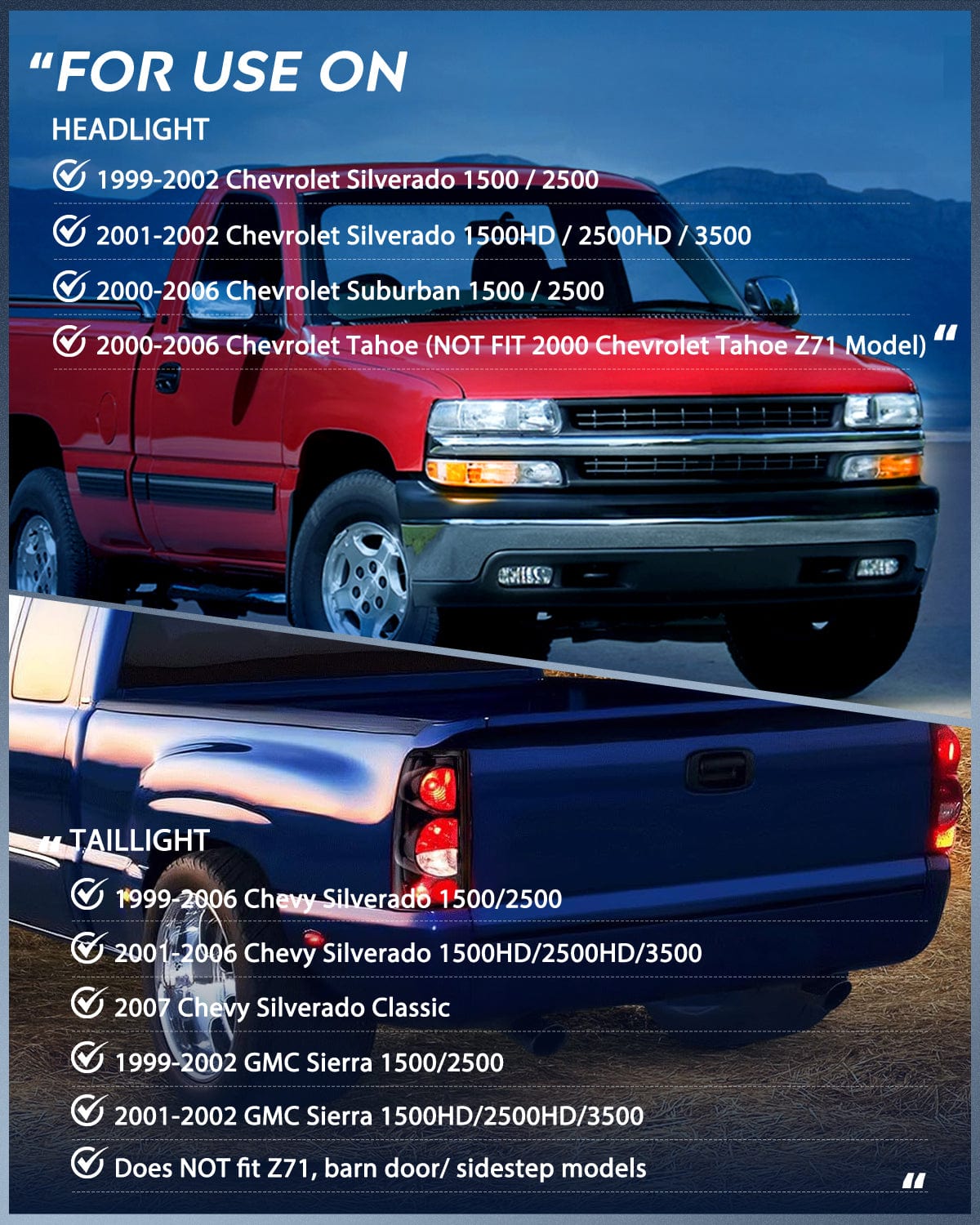 Nilight Headlight and Taillight Assembly Combo Compatible with 1999 2000 2001 2002 Chevy Silverado 1500 2500 1500HD 2500HD 3500 OE Style Black Housing Amber Reflector Smoke