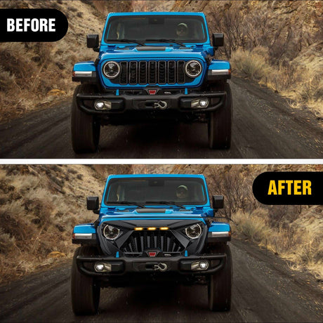 Front Bumper Grill Cover Front Bumper Grill Cover for 2018 2019 2020 2021 2022 2023 2024 2025 Wrangler JL and Gladiator JT with LED Amber Lights Matte Black